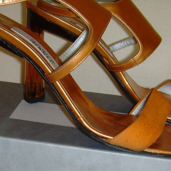 Monica by Magli Orange Metallic and Suede Strappy Heels 7.0 - Picture 3 of 14
